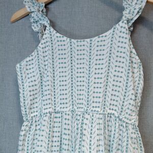 NWT White w/ Teal Eyelet Jessica Simpson Cotton Lined Maxi Dress Tiered Sz M